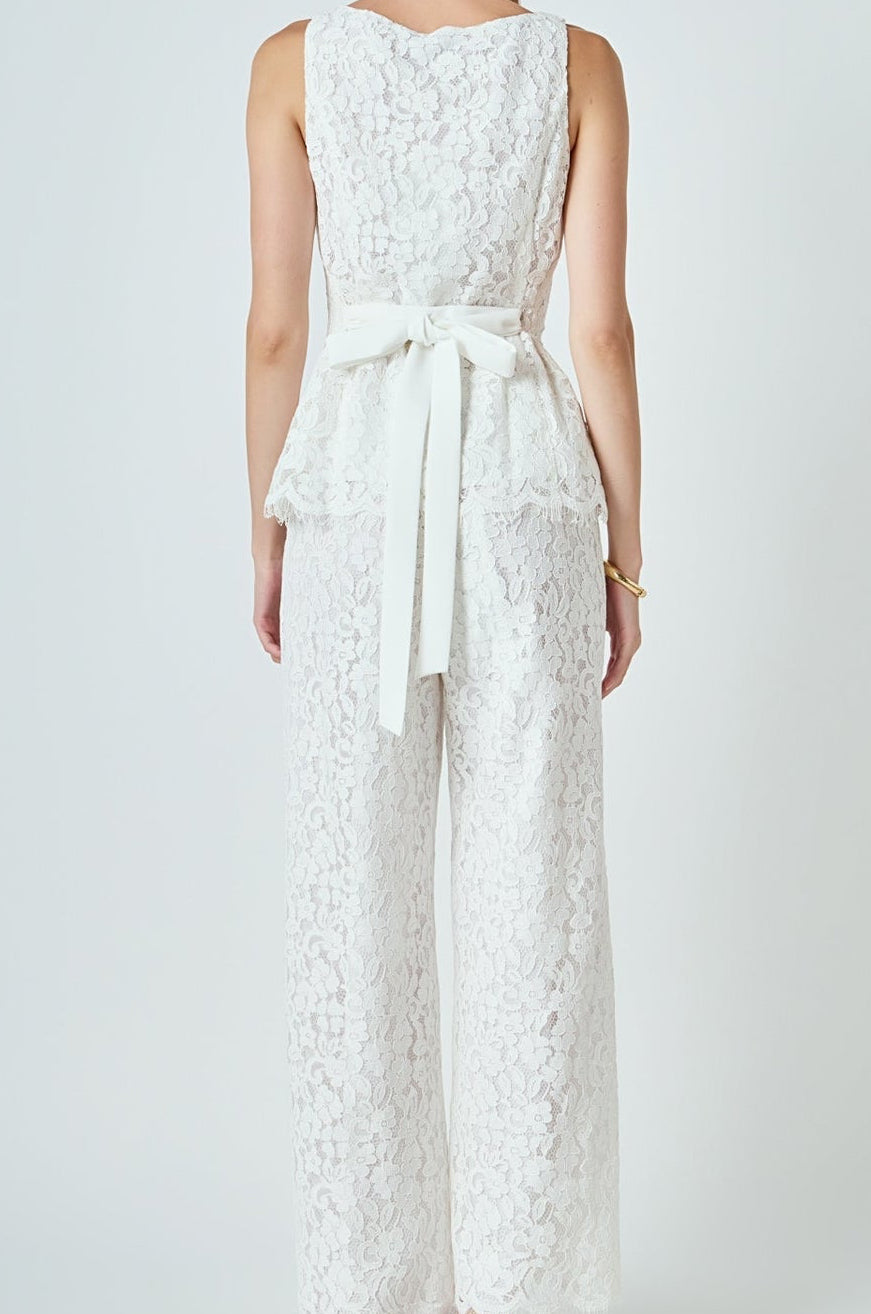 Lace belted pant set