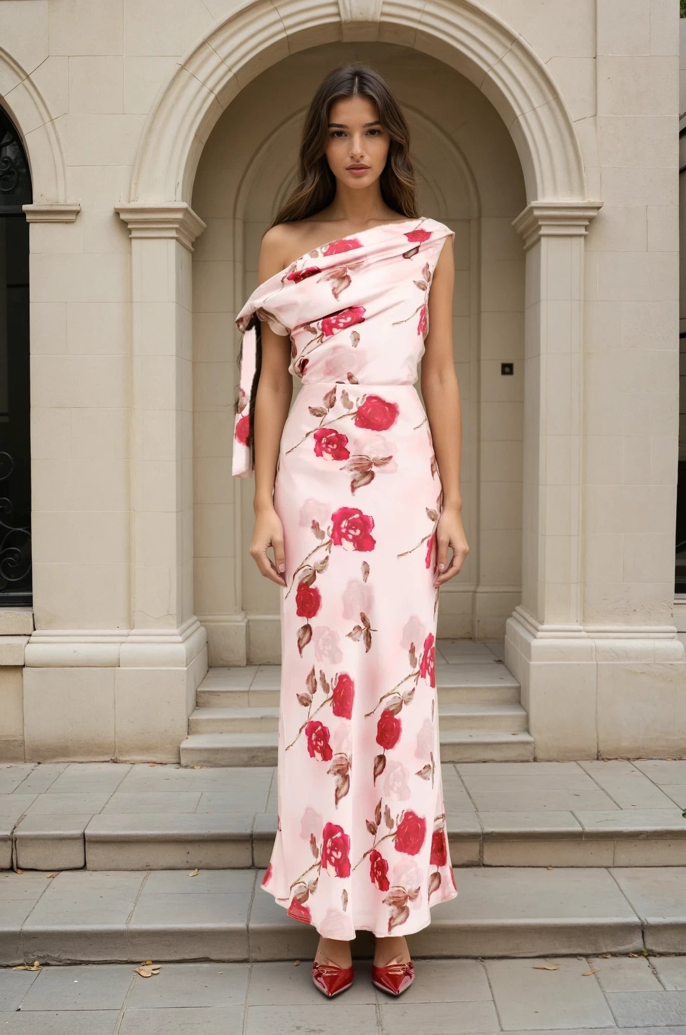 Amorie roses one shoulder dress