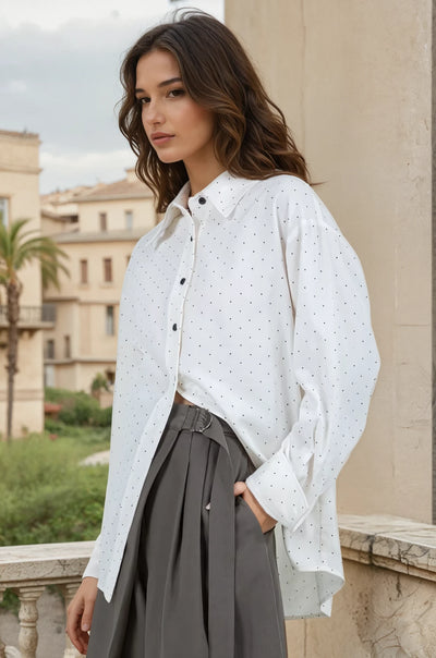 Asymmetrical closure polka dot blouse