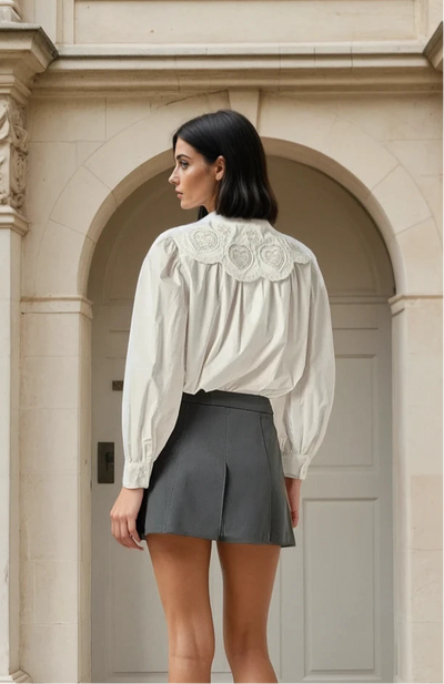Scallop embroidered collar blouse