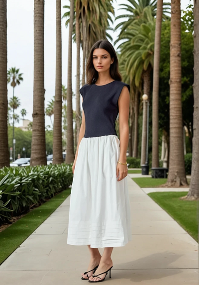 Mixed media knit midi dress
