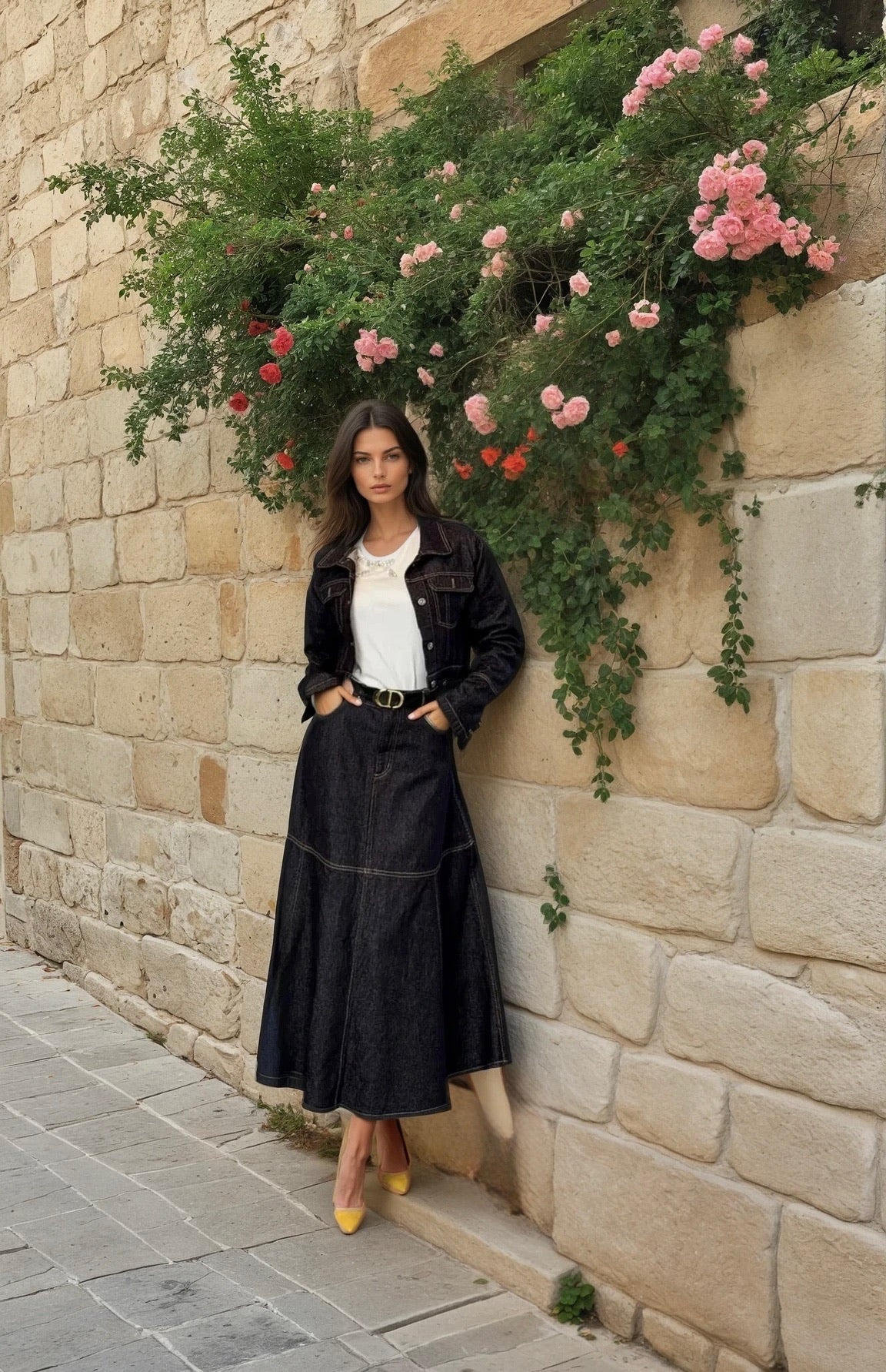 Premium denim jacket and skirt set