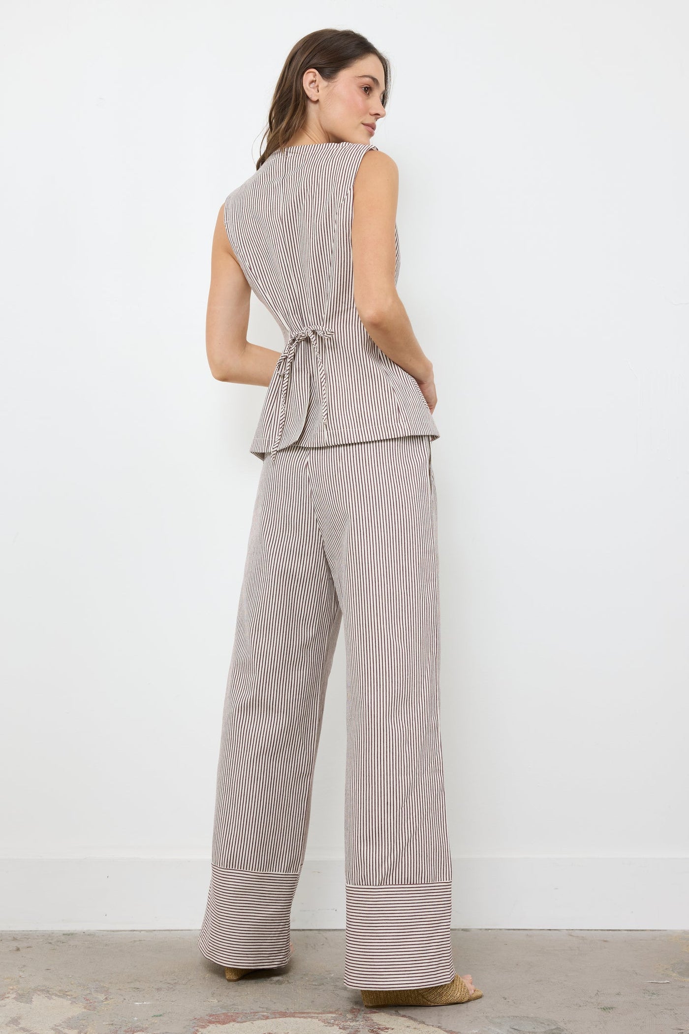 Vera striped pant set in burgundy