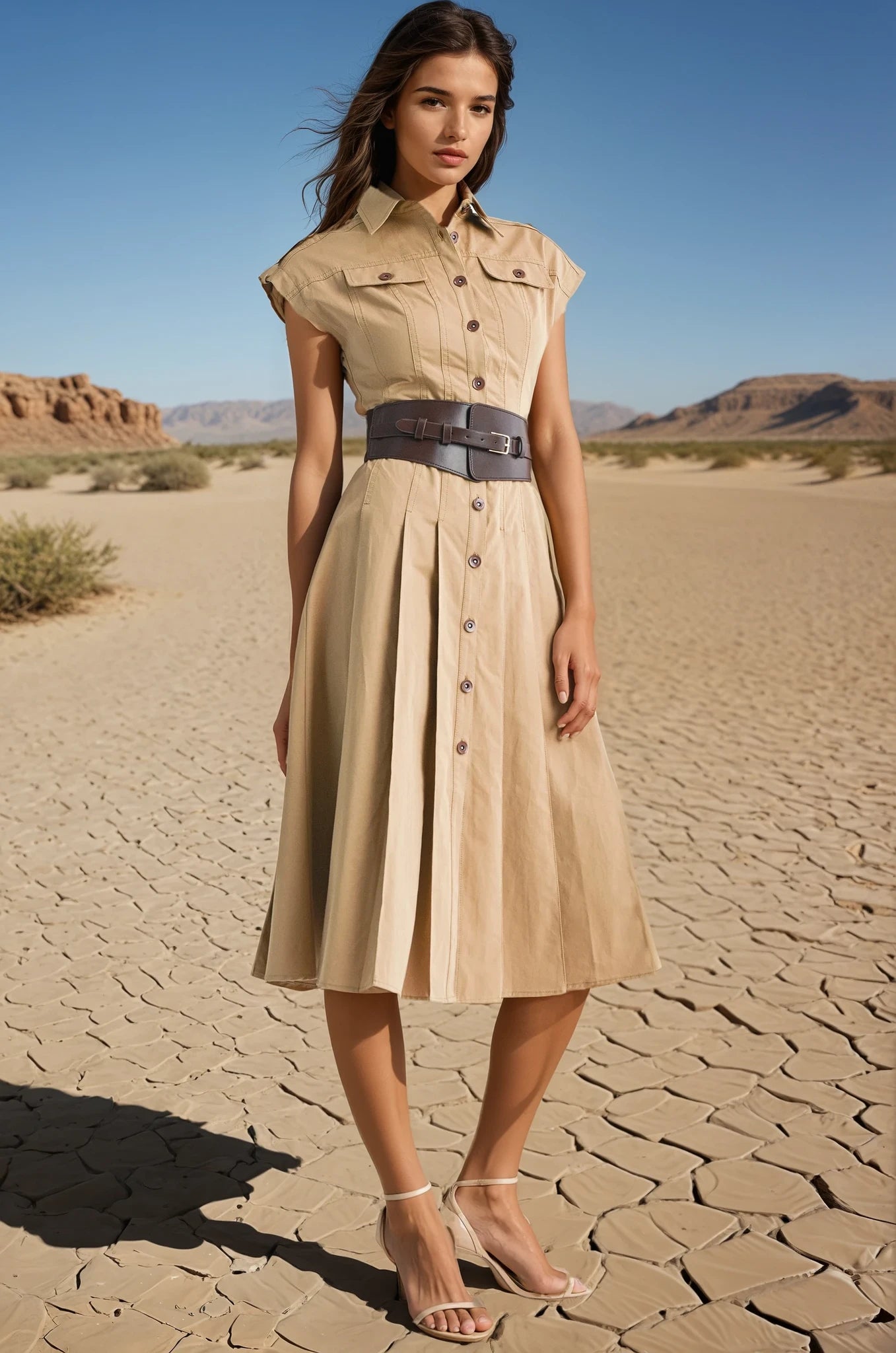 Belted midi safari dress