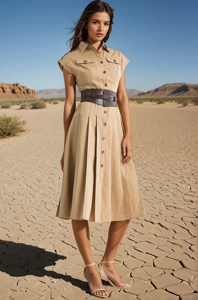 Belted midi safari dress