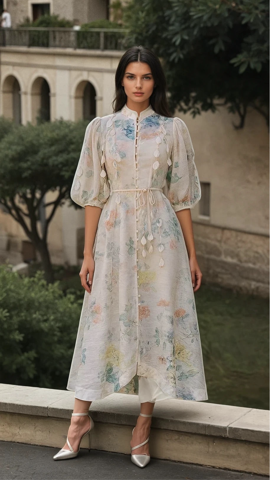 Cecilia apricot detail midi dress