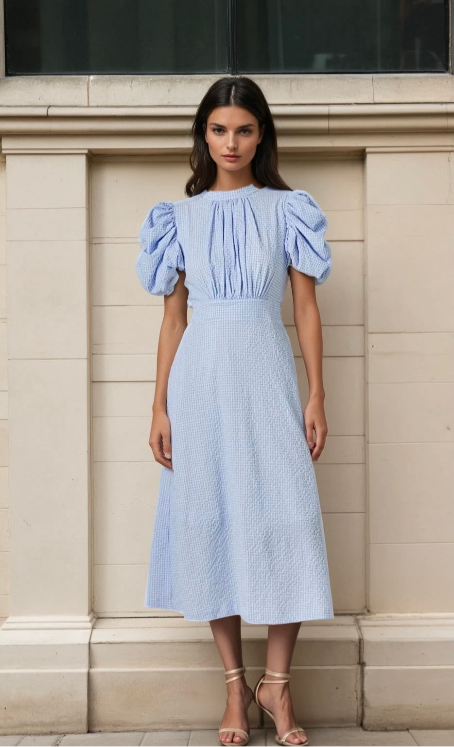 Open check midi dress