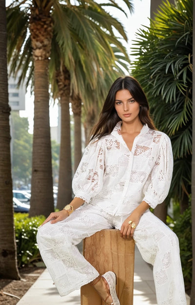 Embroidered blouse and pant set