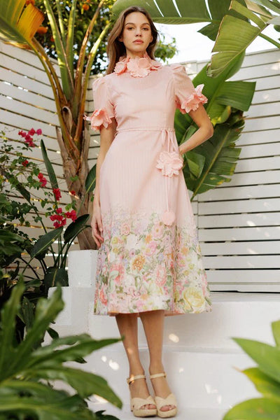 3D floral midi dress