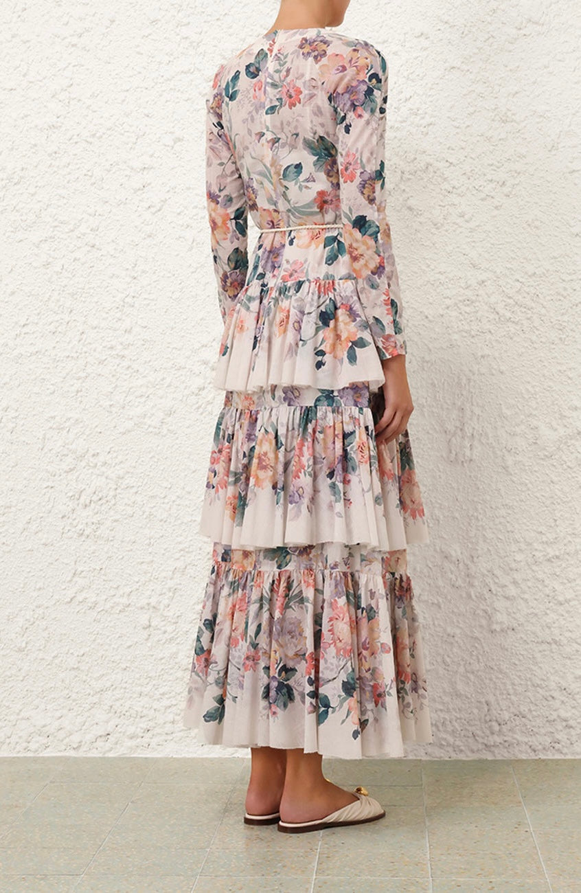 Leah tiered floral midi dress