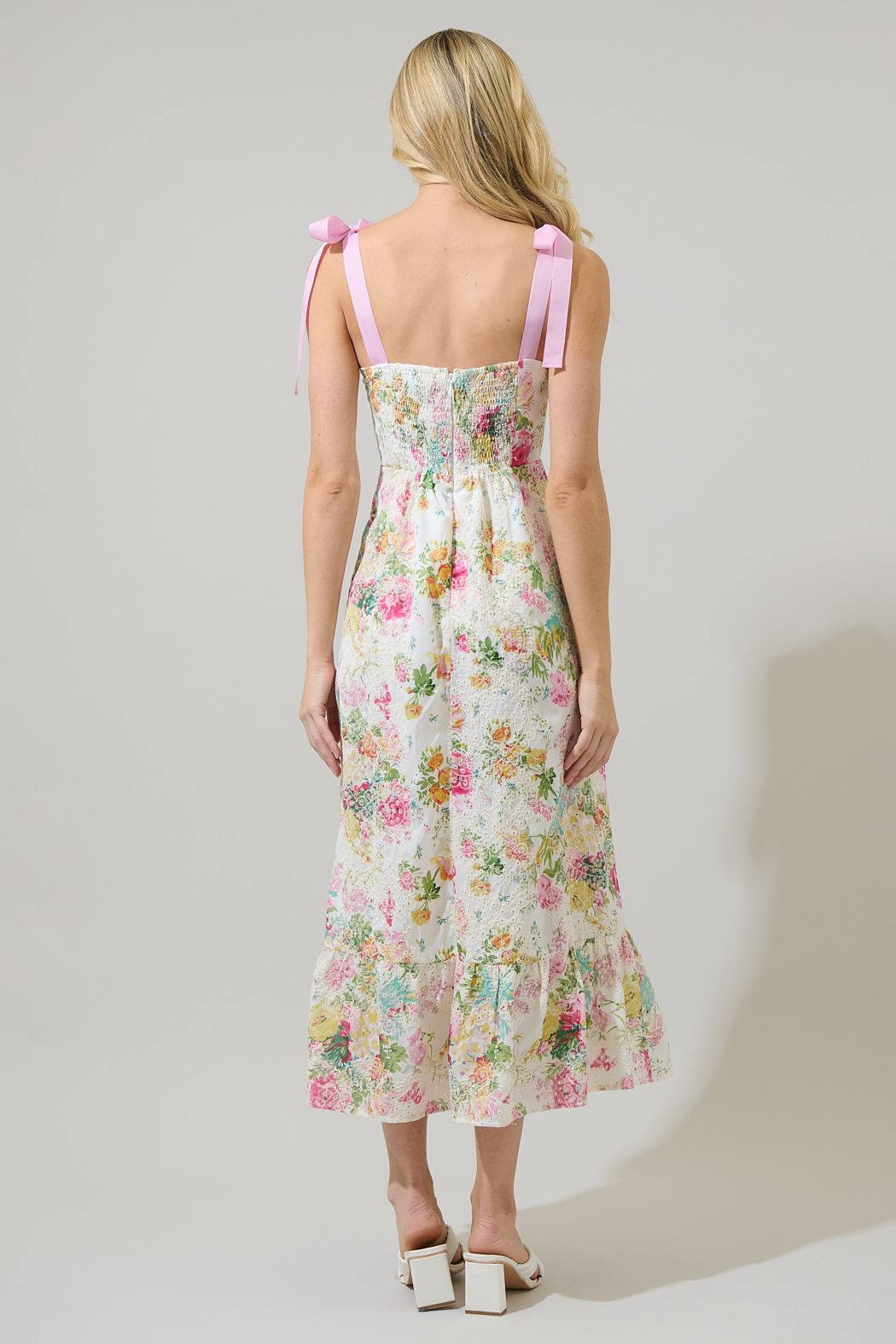 Floral villa eyelet midi dress