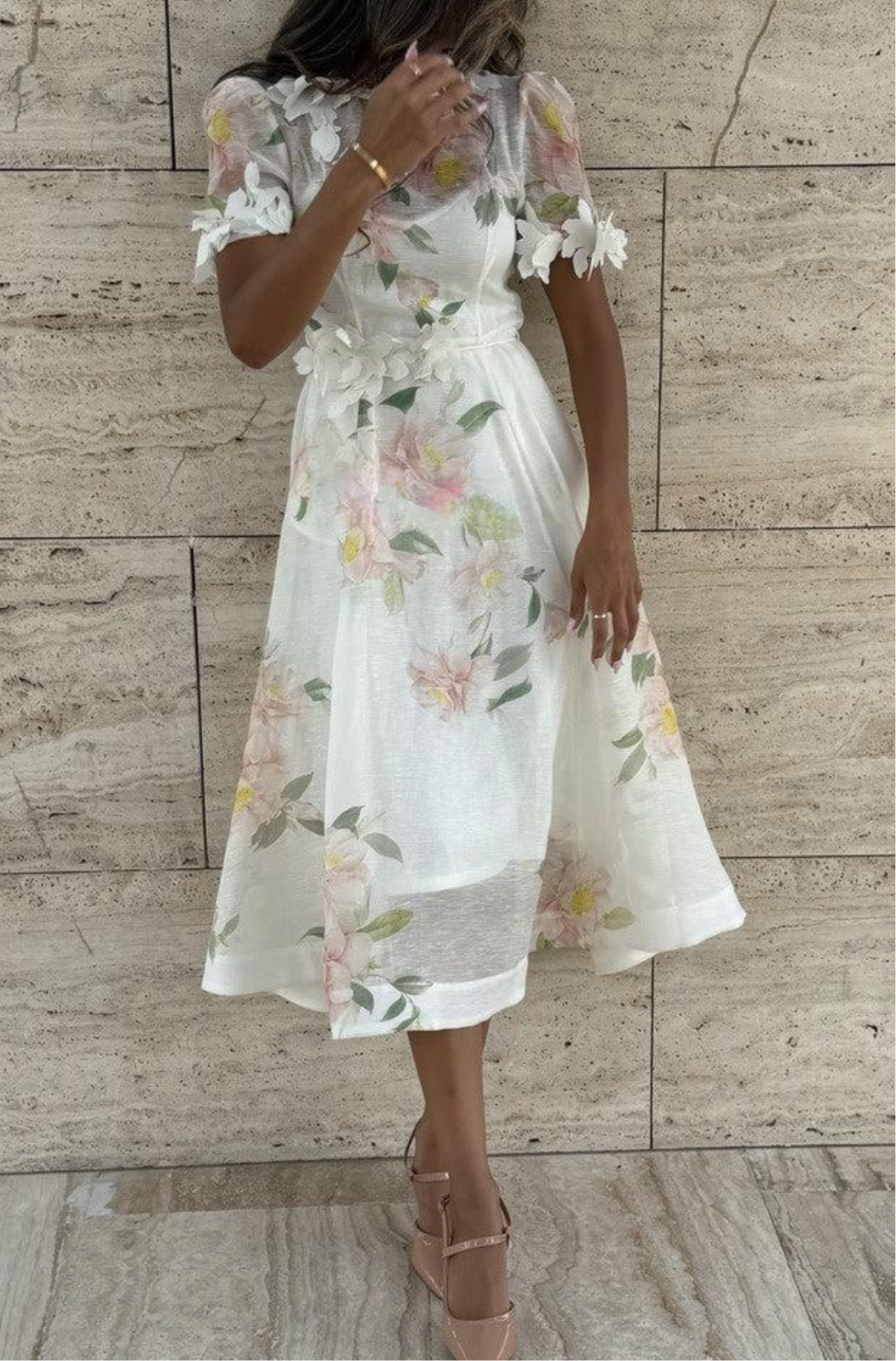 3D floral midi dress