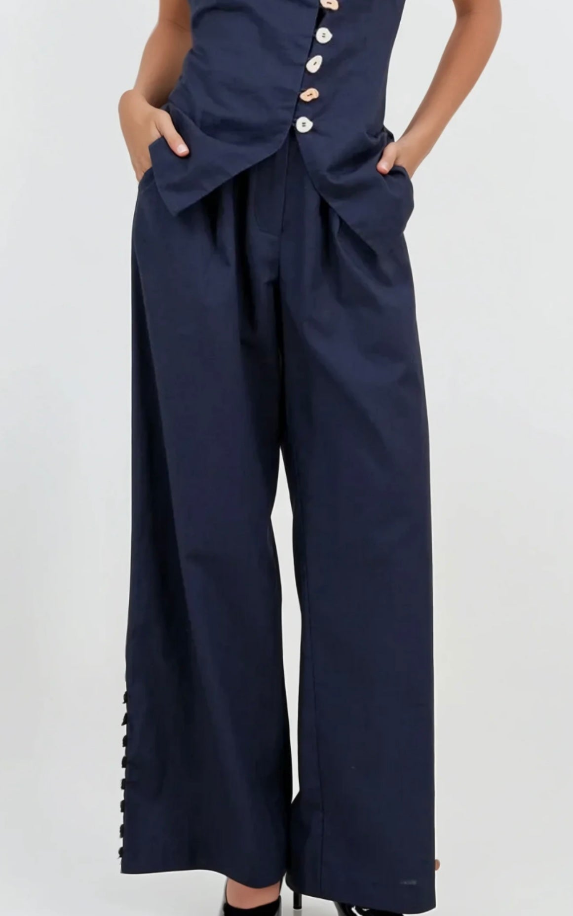 RESTOCK Multi accent button pant set in navy