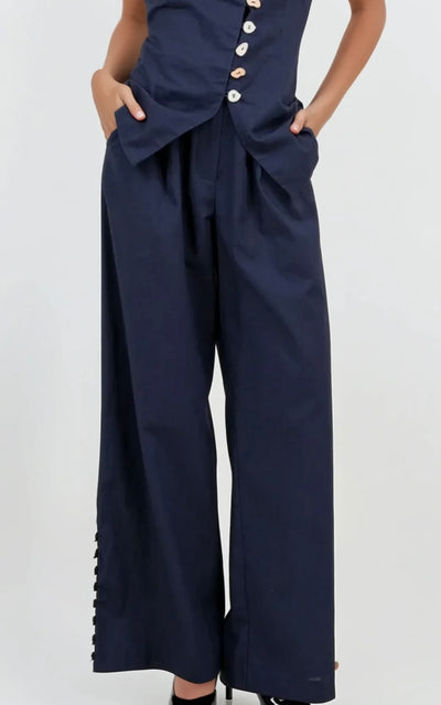 RESTOCK Multi accent button pant set in navy