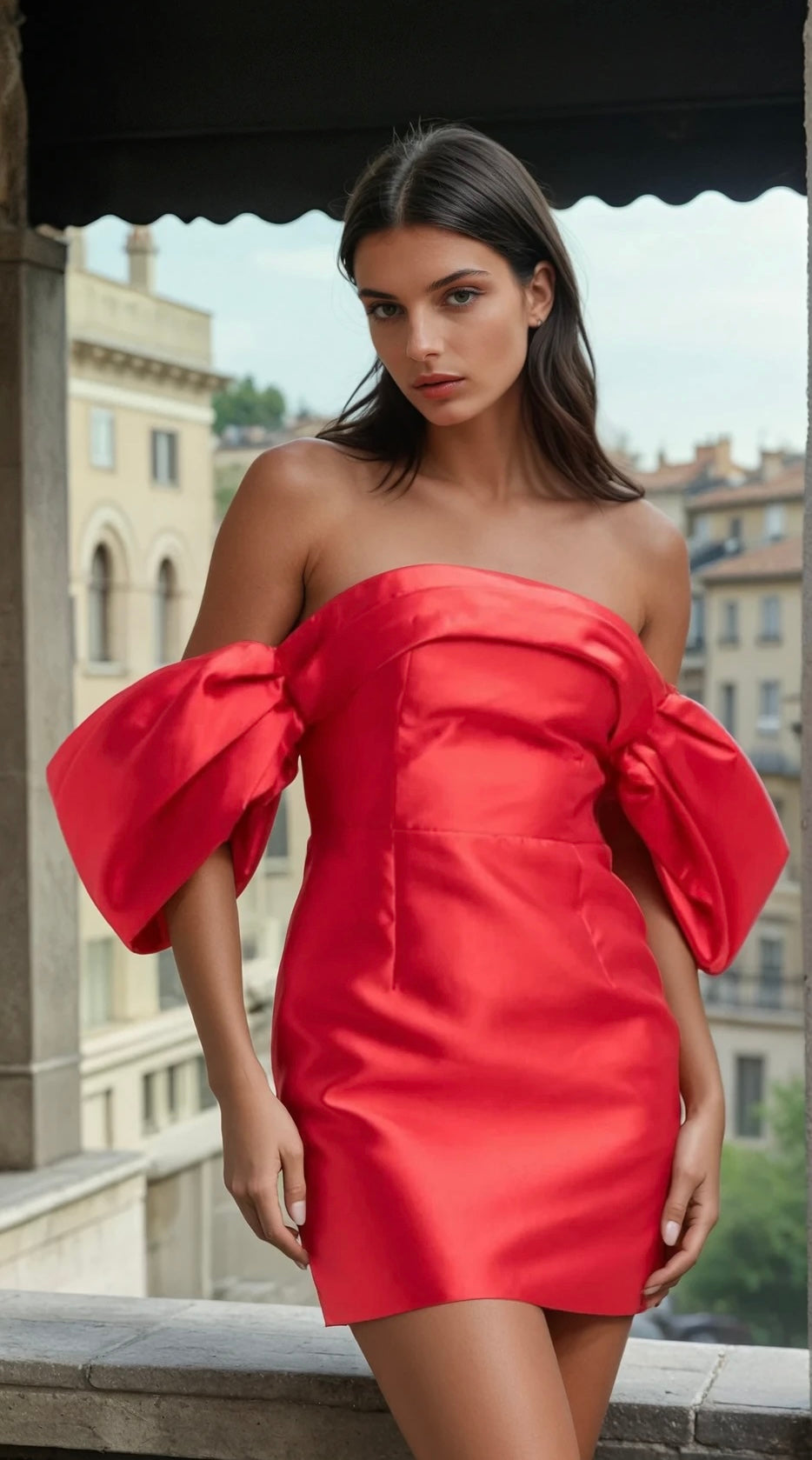 Elina off shoulder mini dress in red