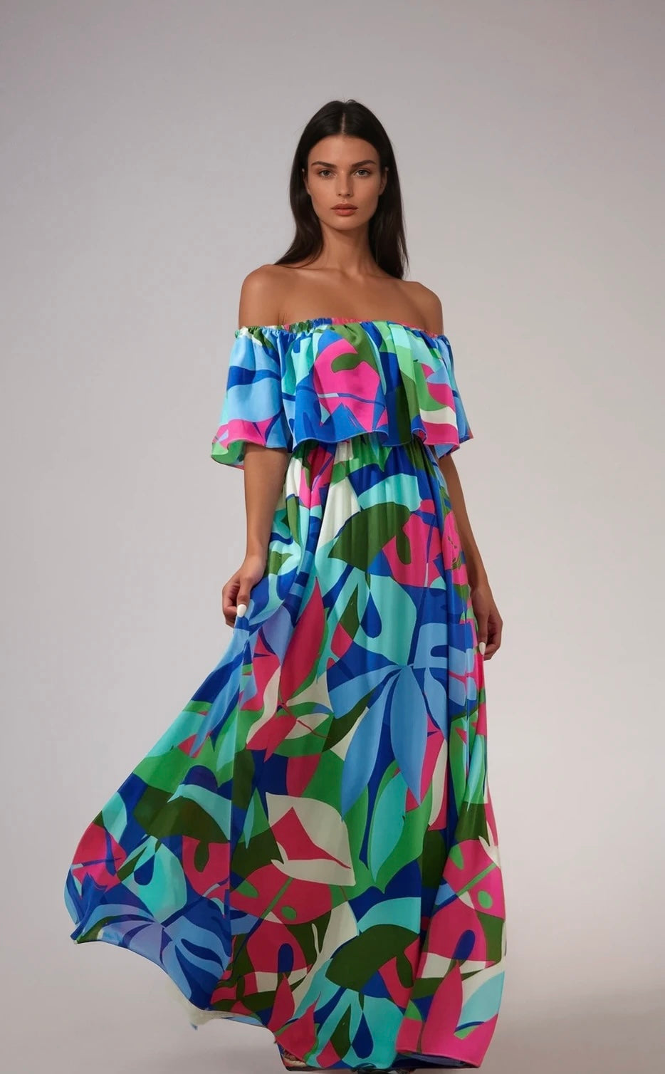 Tropical flowers maxi dress