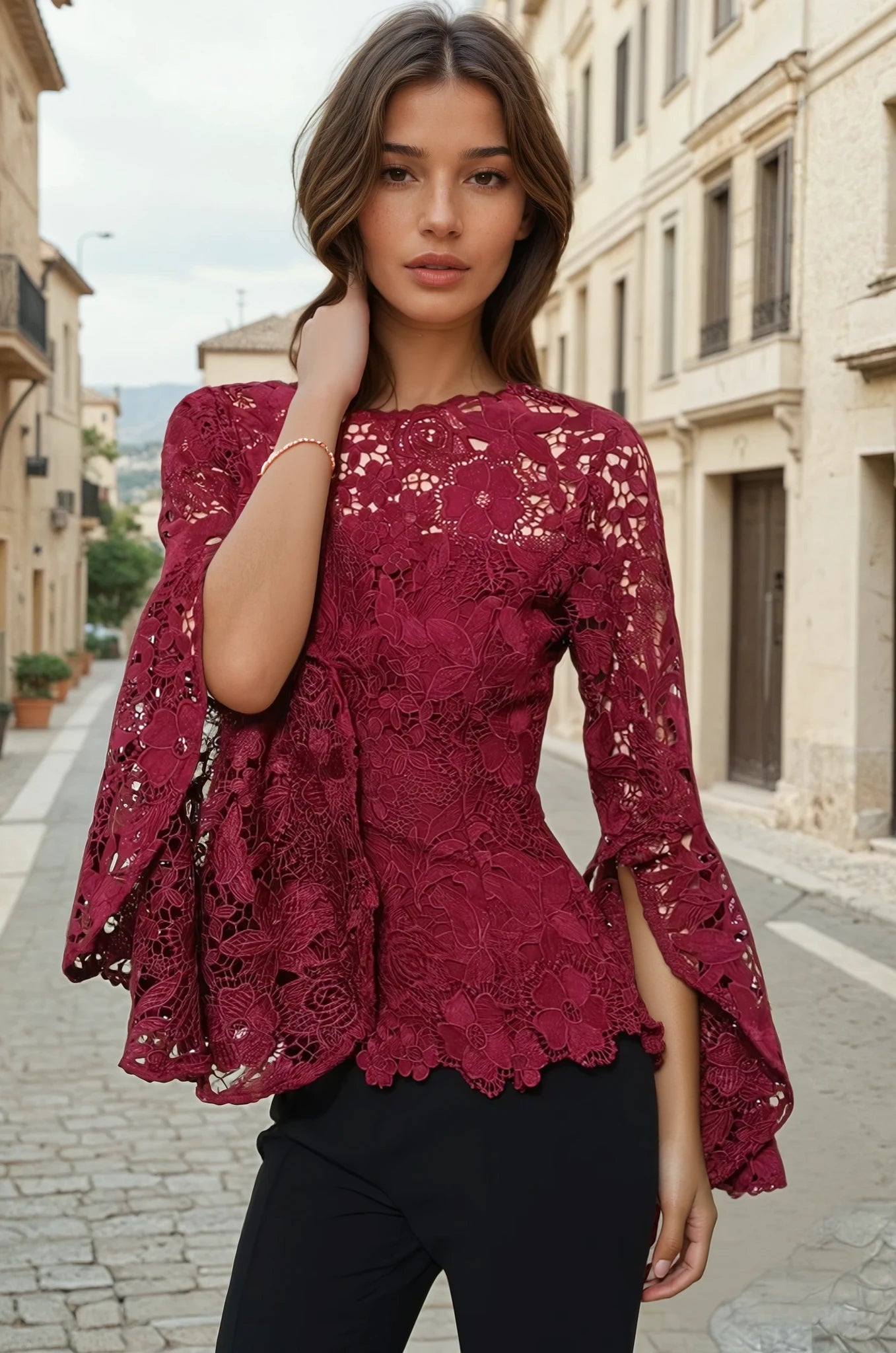 Bordeaux lace premium blouse