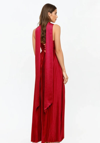 Aster pleated corset maxi dress with scarf