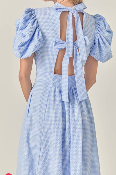 Open check midi dress