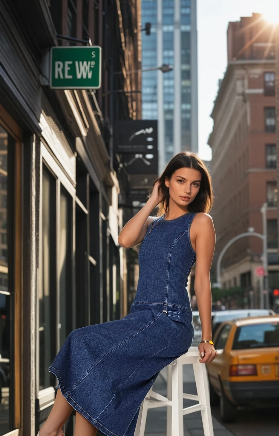 Denim drop waist midi dress