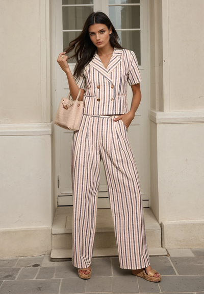 Sarena striped linen pant set