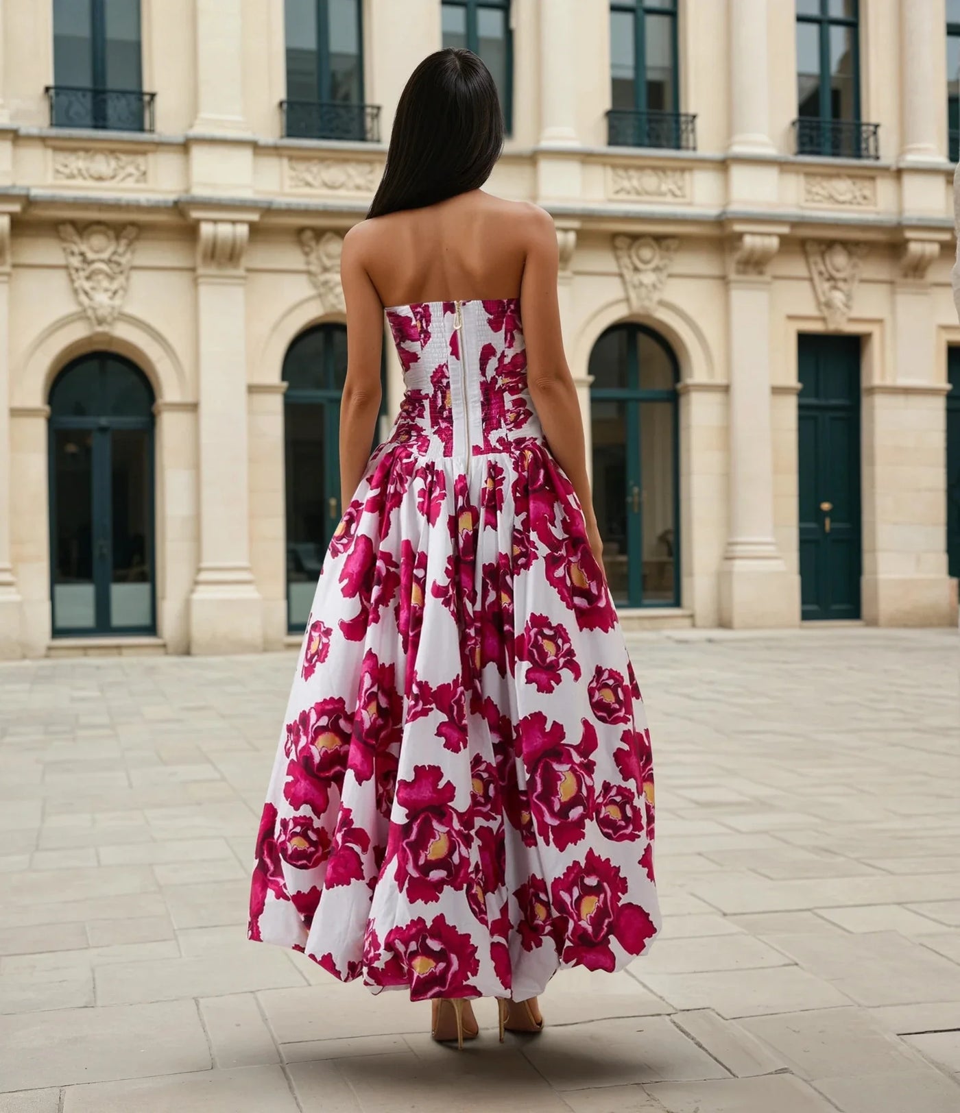 Imani ruched dark floral maxi dress