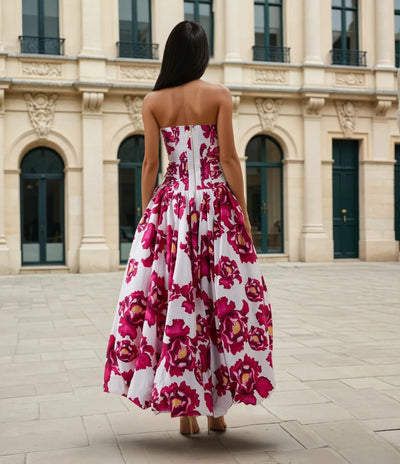 Imani ruched dark floral maxi dress