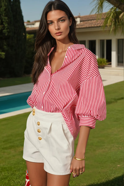 Striped ballon sleeve shirt