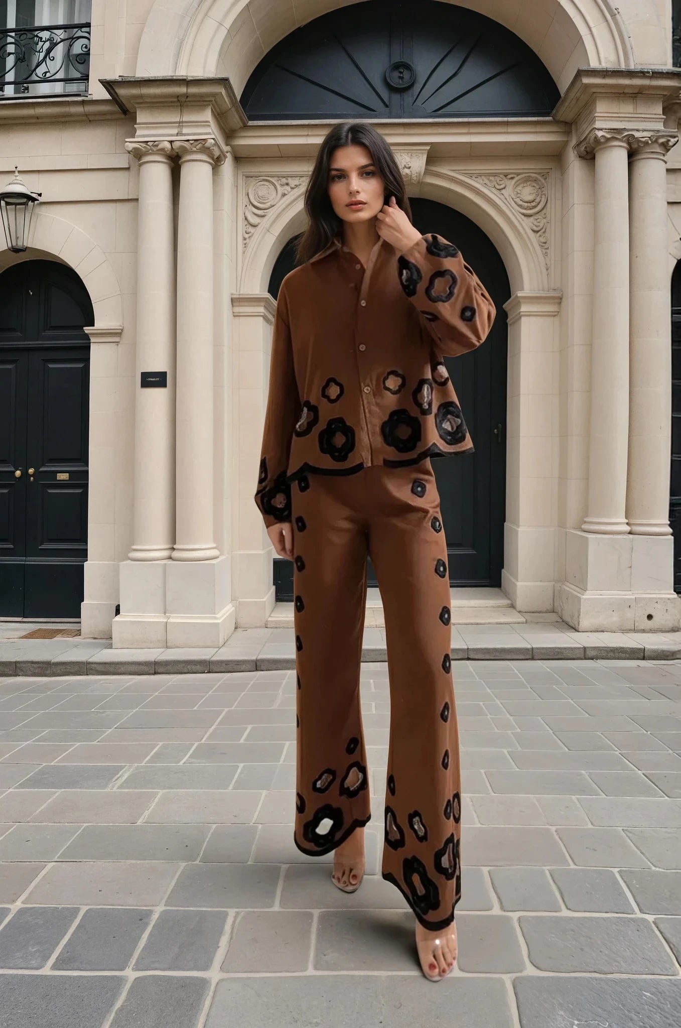Zaila embroidered set in espresso